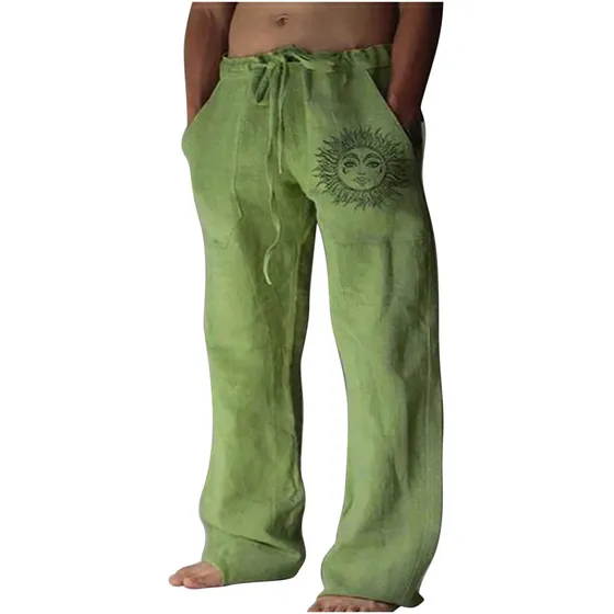 Pantalones De Lino Para Hombre Pantalones Elásticos Con Cord