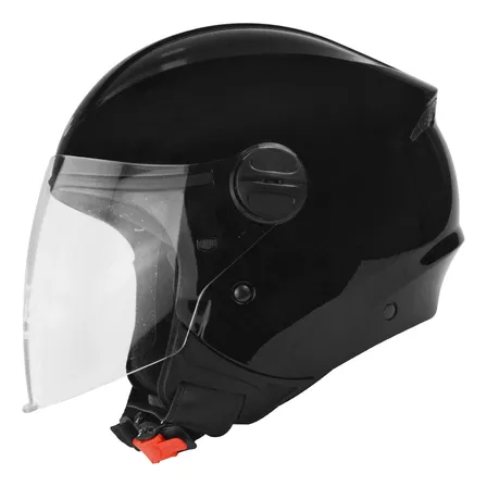 Capacete Masculino Aberto Moto Taurus Fun Rebel Viseira 2mm Preto Lisa Brilhante 60