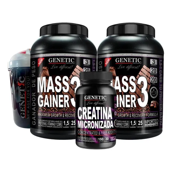 Ganador Masa Muscular 3k Creatina Micronizada Shaker Genetic