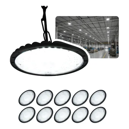 Kit 10 Luminárias Ufo High Bay 100w Luz Fria Galpão 127/220v Preto Branco-frio