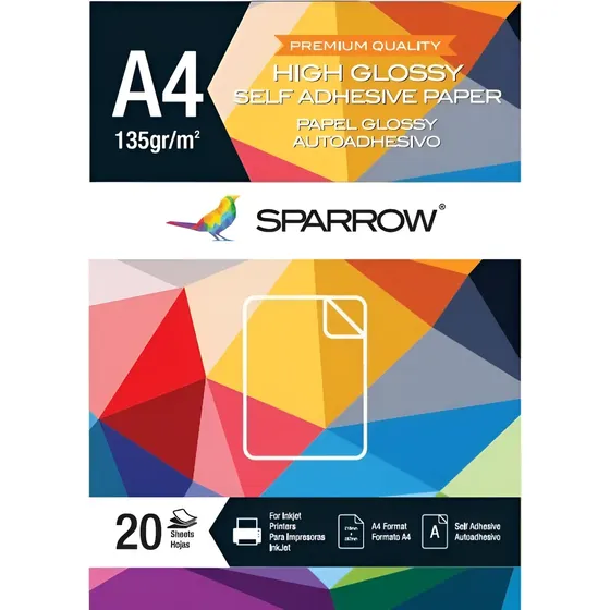 Papel Fotográfico Autoadhesivo Brillante A4 Sparrow 135g 20 Hojas | Cuotas sin interés