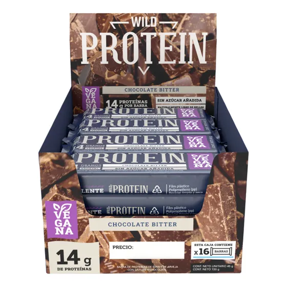 Barritas Wild Protein Veganas Chocolate Bitter 16 unidades
