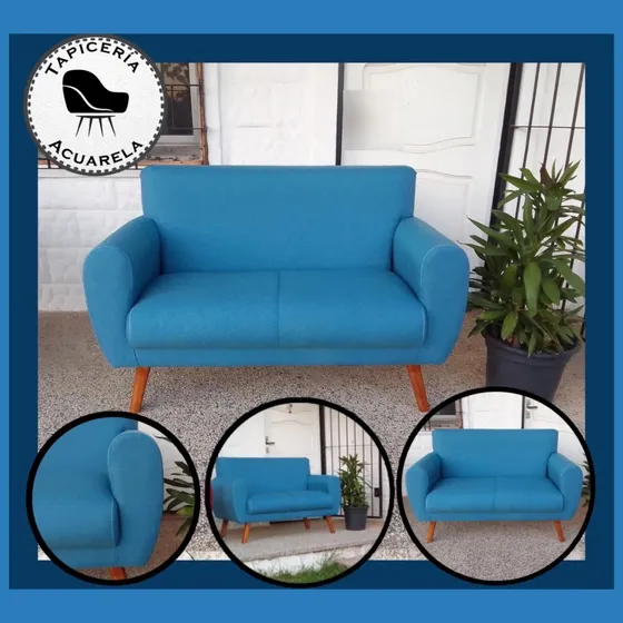 Sillon - Sofa 2 Cuerpos Tapizado  Patas En Madera Butaca 