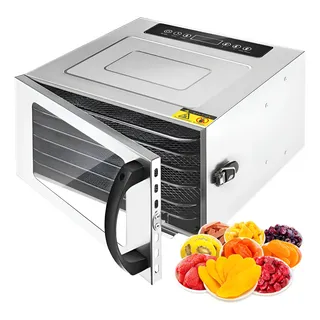6 Discos Eléctrico Alimentos Inteligente Deshidratador Fruta Seca Máquina, Hogar Acero Inoxidable Carne Vegetal Secador De Aire Plata
