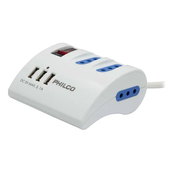 Extensión Escritorio 3 Entradas 220v + 3 Usb-a Blanco Philco