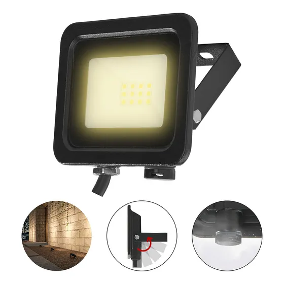 Reflector Led Para Exterior 10w, Luz Cálida 3000k, Súper Brillante 1000 Lm, Ip65 Resistente Al Agua, Diseño Moderno Y Compacto, Ahorro De Energía, Fácil Instalación, 30,000 H De Vida Illux Rl-3610.n30