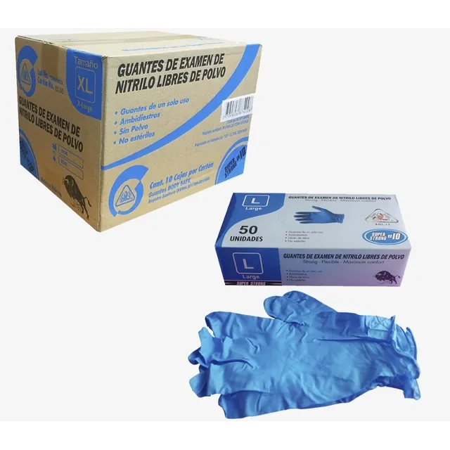 Guante Nitrilo # 10 Industrial Azul Negro  Caja X 50 Unid
