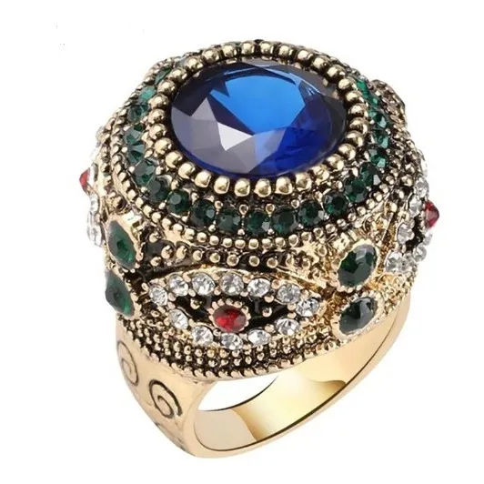 Anillo Vintage Lujo Ojo Dubai Corona De Cristal De Colores