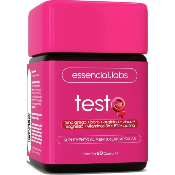 TESTO ESSENCIAL para MULHERES - Fórmula Exclusiva com Feno Grego + Boro + Arginina + ZMA + Biotina + Vitaminas B6 e B12 - 60 Cápsulas