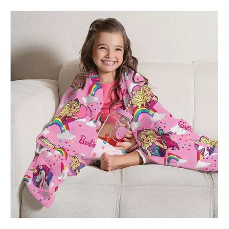 Manta Lepper Fleece de sofá cor rosa com design barbie reinos mágicos de 1.5m x 1.25m