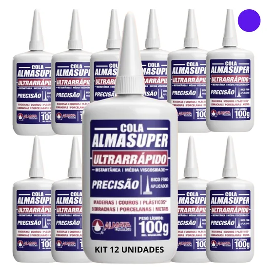 12un Cola Adesiva Instantânea Secagem Rápida Almasuper 100g