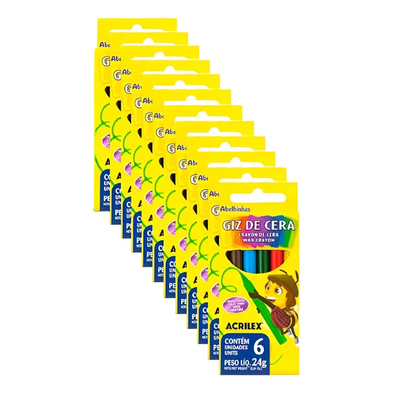 Giz De Cera Fino 6 Cores Acrilex Mini Atacado Kit 12 Caixas