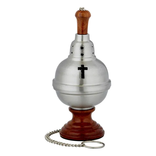 Incensario Cadena Unica Acero Inoxidable Diseño Cruz 10 