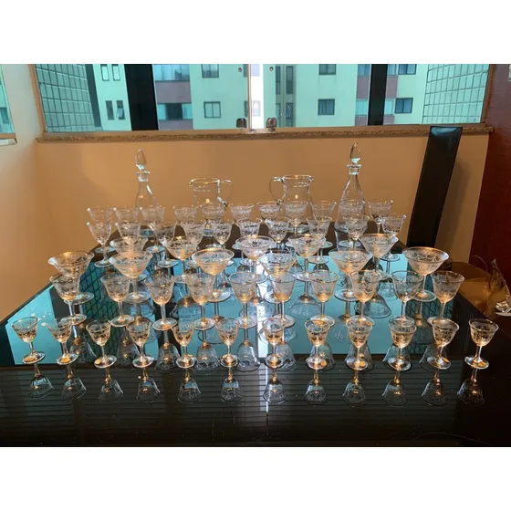 Jogo  Cristal Theco Tipo Baccarat Rendado C/ Debrum 58 Pçs