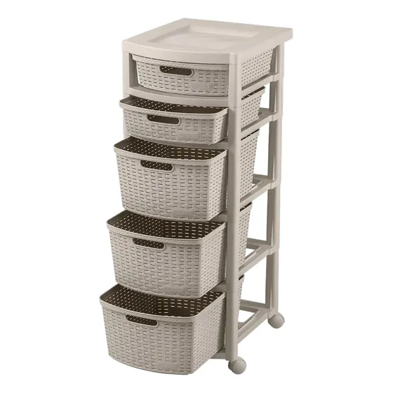 Cajonera Simil Rattán Rimax Con 5 Cajones Y Rueditas Color Taupe
