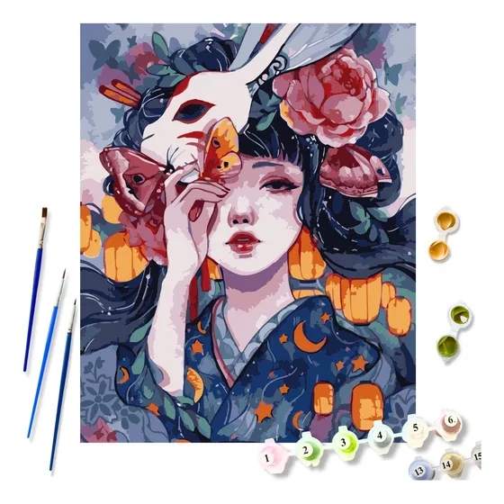 Kit Pintura Por Números Oriental Geisha Japón 40x50 Diy