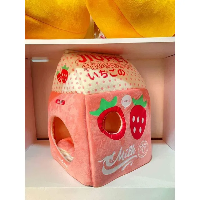 Cama Casa Para Gatos Kawaii De Cartón De Leche De Fresa