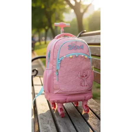 Mochila Stitch Luxcel Com Rodas Infantil Feminina Mc50072sc Cor Rosa Desenho Do Tecido Liso
