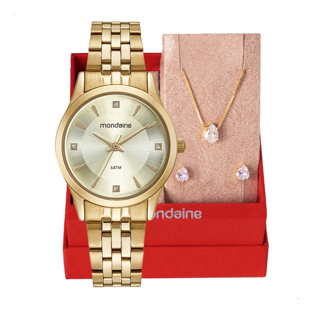 Kit Relógio Mondaine Dourado Feminino 32607lpmkde1k1 Kit Relógio Mondaine Dourado Feminino 32607lpmkde1k1