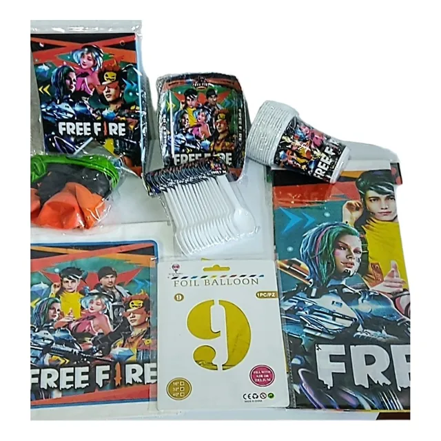 Kit Decoración Fiesta De Free Fire, Para 12 Personas.