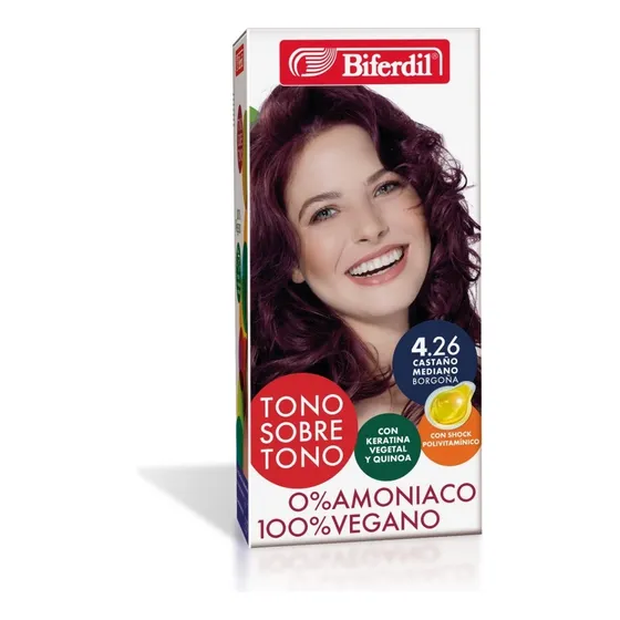 Coloracion Biferdil Tono Sobre Tono Kit Sin Amoniaco Nº4.26 Castaño Mediano Borgoña