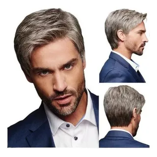 / Peluca Corta Gris Degradado Recto Hombre / Peluca Corta Gris Degradado Recto Hombre