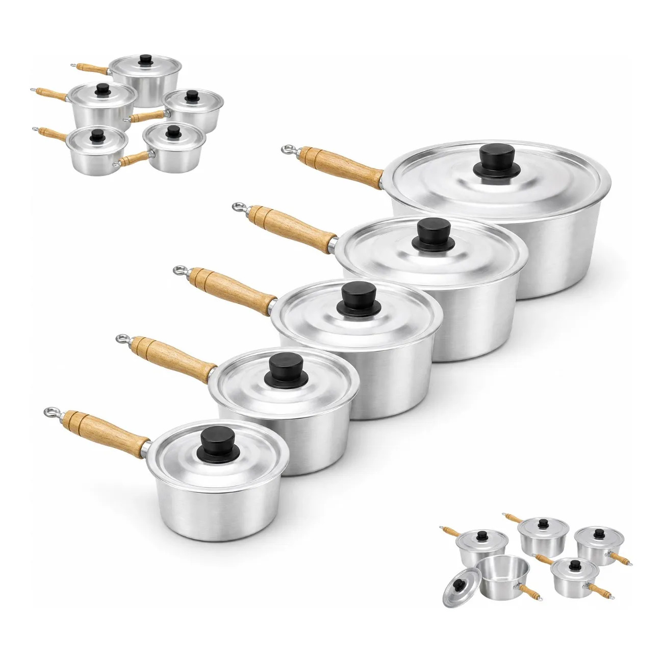 Jogo de 5 panelas de aluminio polido