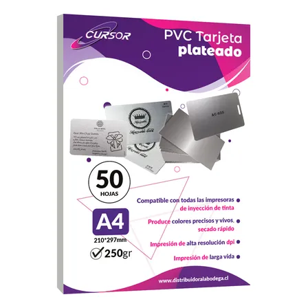 Pack 50 Lámina Para Tarjeta Credencial Pvc Platead A4 Inkjet
