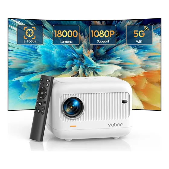 Yaber - E1 Mini Proyector 1080p - Portatil, Con Altavoces Incorporados, 18000 Lumen, Incluye Pantalla De Proyeccion 100 Pulgadas