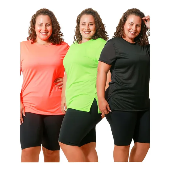 Roupa Feminina Para Academia Camisa Plus Size Dry Fit Kit 3