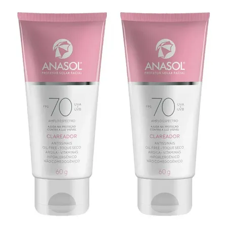 2 Protetor Solar Facial Clareador Dahuer Fps70 60g - Anasol