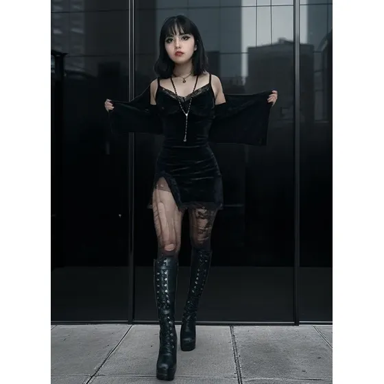 Vestido Terciopelo Y Puntilla