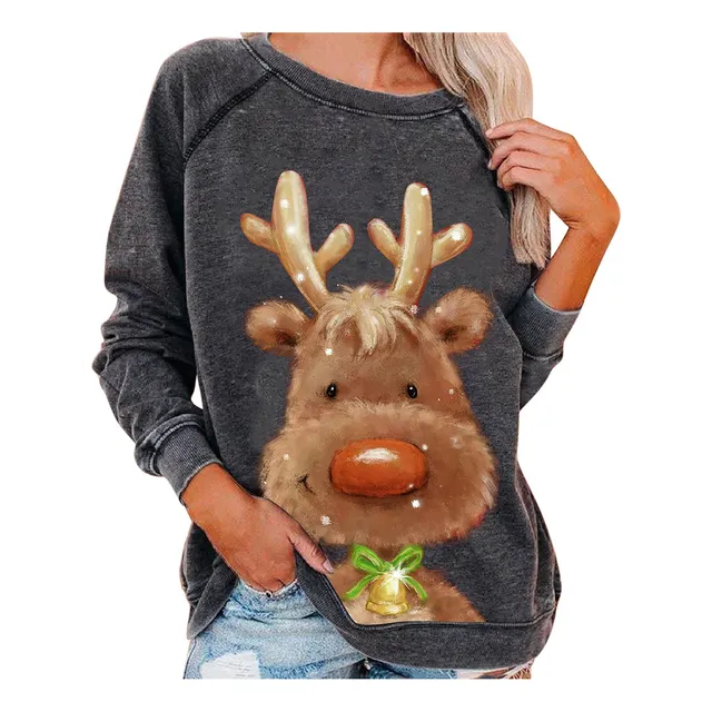 Sudadera Navideña Para Mujer Cuello Redondo Manga Larga Top