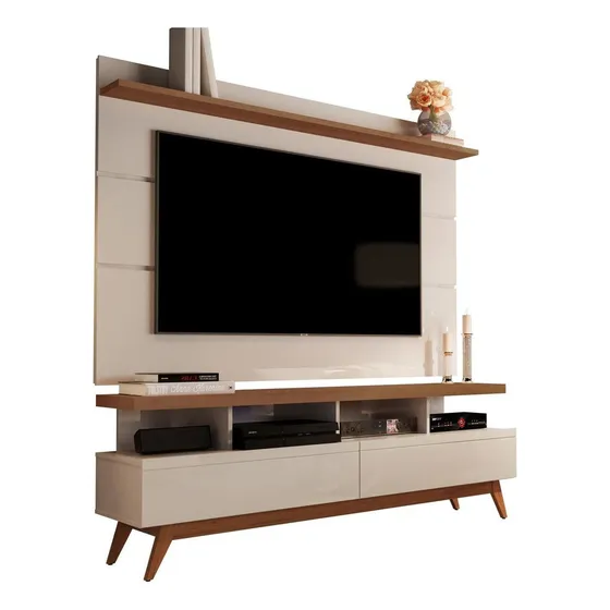 Rack Com Painel Vivare Wood 1.6 Offwhite Com Freijó - Germai