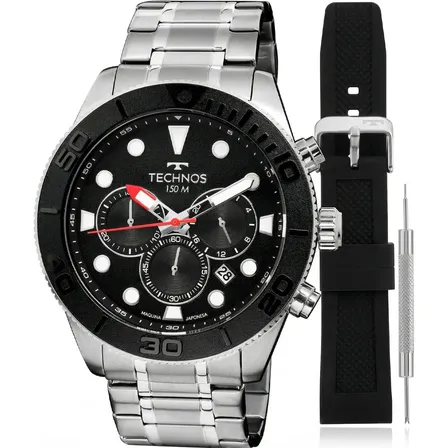 Relógio Technos Masculino Acqua Troca Pulseira Js25bcj/t1p Prateado Preto