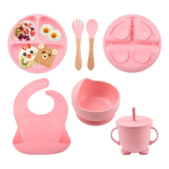 Plato Silicona Para Bebé Autoadherible Set Alimentacion 6pzs
