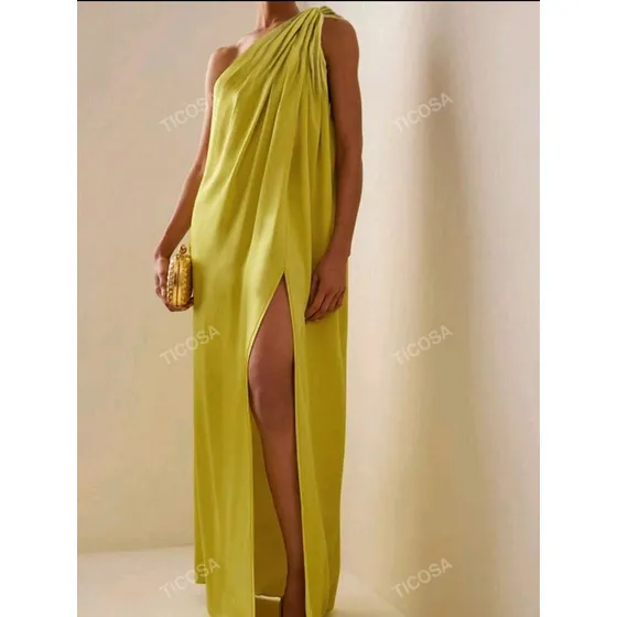 Vestido Largo. Estilo Griego. Color Amarillo Verdoso.