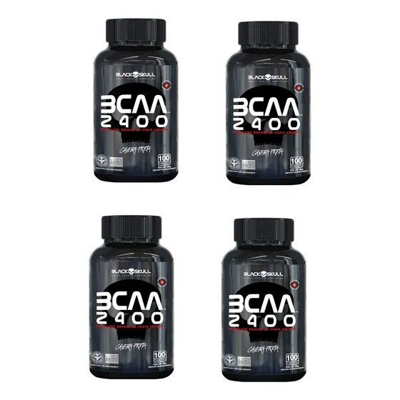 4x Bcaa 2400 Aminoácido 100 Tabletes - Black Skull