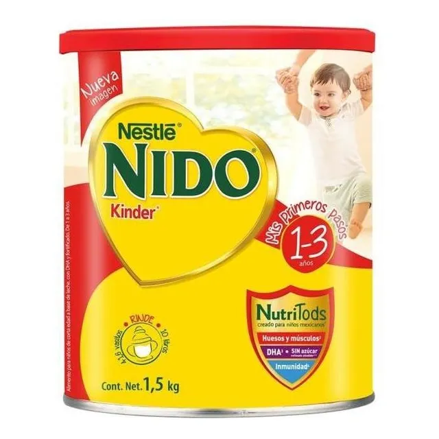 Leche de fórmula en polvo sin TACC Nestlé Nido Kinder en lata de 1 de 1.5kg - 2 meses a 3 años