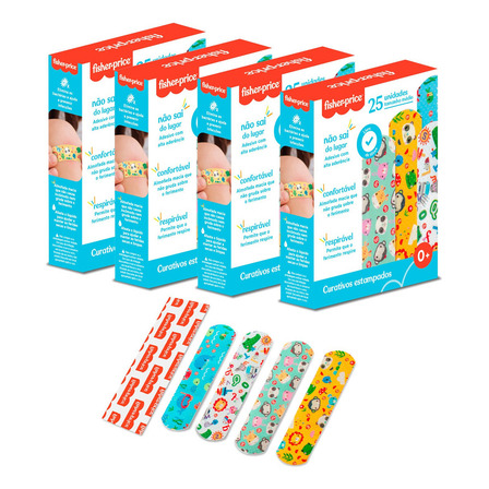Kit 100 Curativos Infantil Band Aid Crianças Fisher Price Colorido Kit 100 Curativos Infantil Band Aid Crianças Fisher Price Colorido