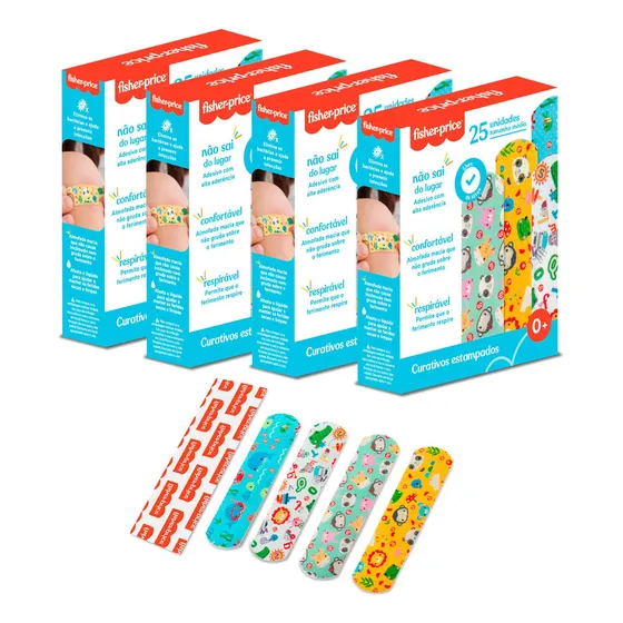 Kit 100 Curativos Infantil Band Aid Crianças Fisher Price Colorido