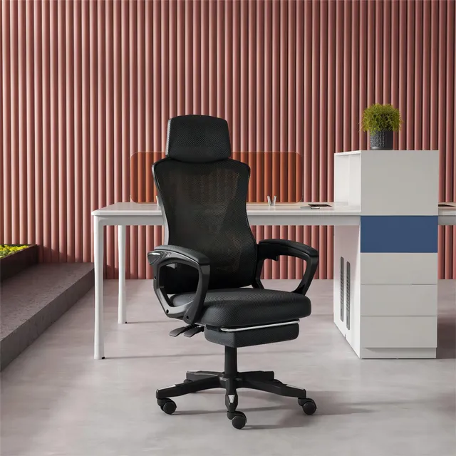 Silla Gamer Oficina Ergonómica Reclinable Reposapiés Girar Color Negro Completo Material Del Tapizado Algodón