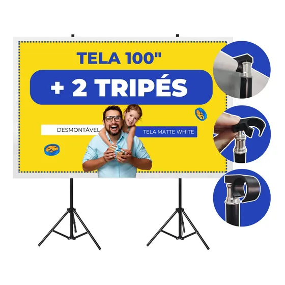 Tela Telão Projetor Projeção Datashow 4k C/ Tripé Retrátil