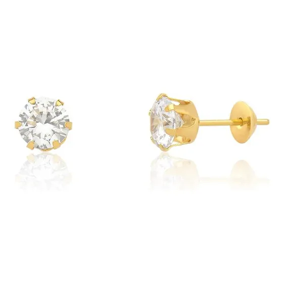 Brinco Infantil Com Zircônia Incolor Em Ouro Amarelo 18k