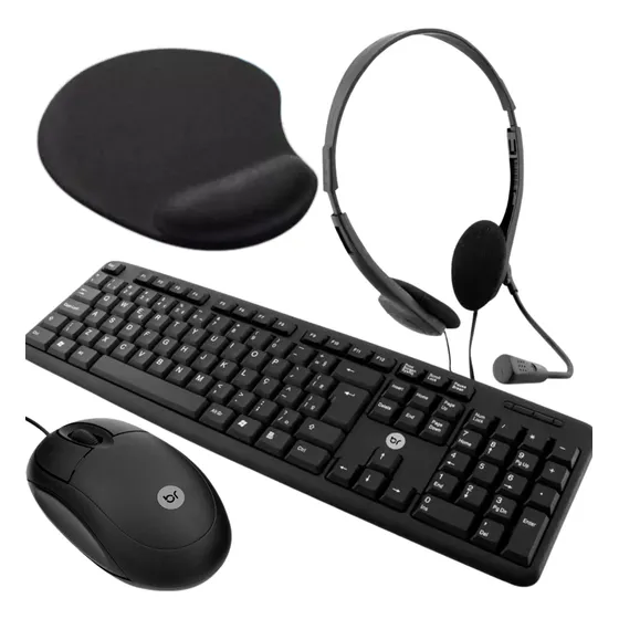 Kit Combo Pc Notebook 4 Em 1 Teclado Mouse Headset Mousepad