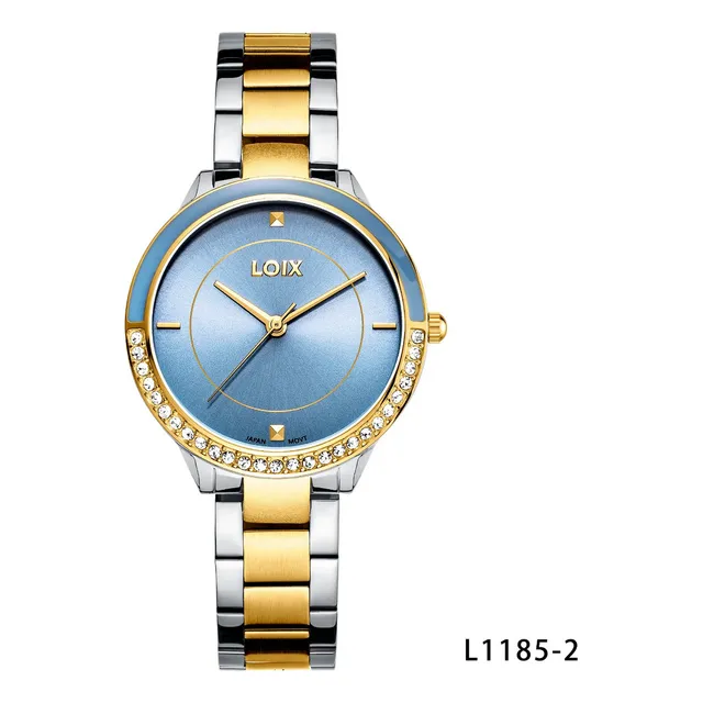 Reloj Mujer Loix® L1185-2 Plateado Con Dorado, Tablero Azul