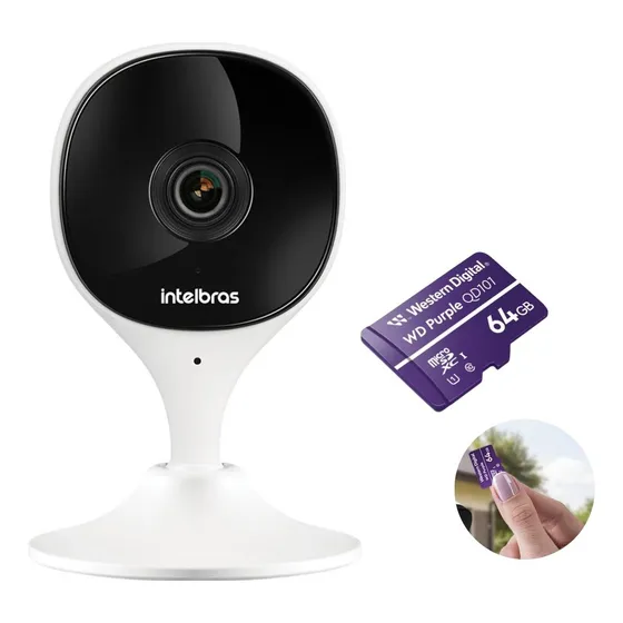 Câmera Wifi Imx C Intelbras Mibo Ip + Cartão 64gb Wd Purple