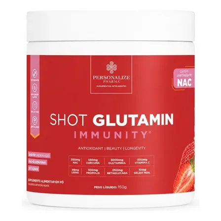 Shot Immunity Com Glutamina e NAC Sabor Morango, 150g
