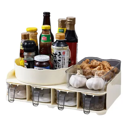 Organizador De Giratório Multiuso Tempero Utensílios Cozinha Bege