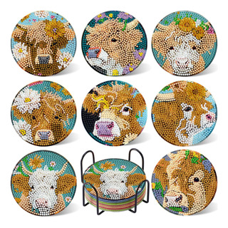 Kits De Posavasos Leatrice Highland Cattle Diamond Art De 8 Kits De Posavasos Leatrice Highland Cattle Diamond Art De 8